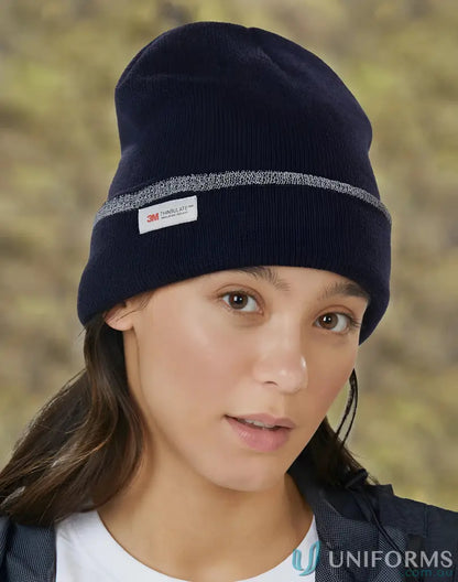 Navy blue Thinsulated Cuff Beanie with reflective stripe for winning spirit style