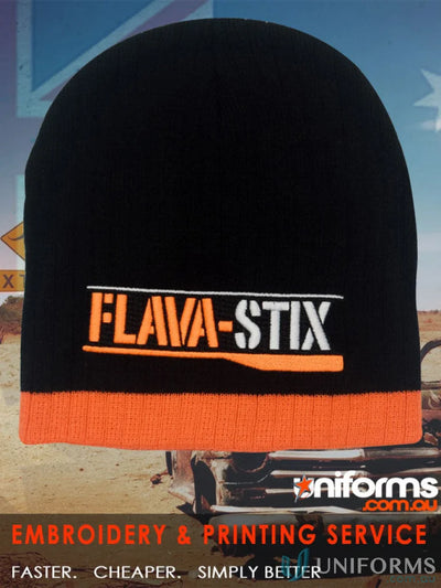 Black and orange cable knit beanie for women, stylish knit beanie for winter warmth