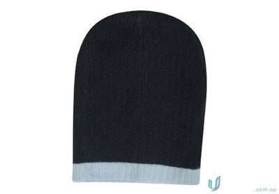 Black and gray cable knit beanie perfect for winter casual style