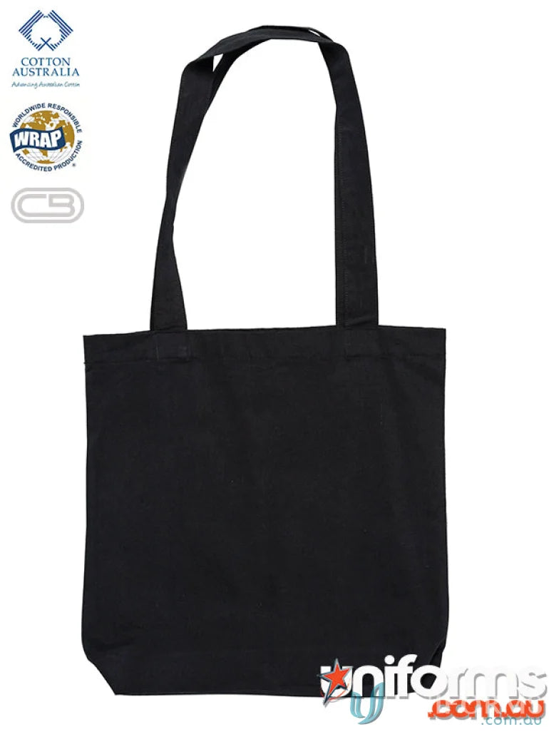 Black cotton tote bag perfect for tote bags, uniforms, and workwear accessories