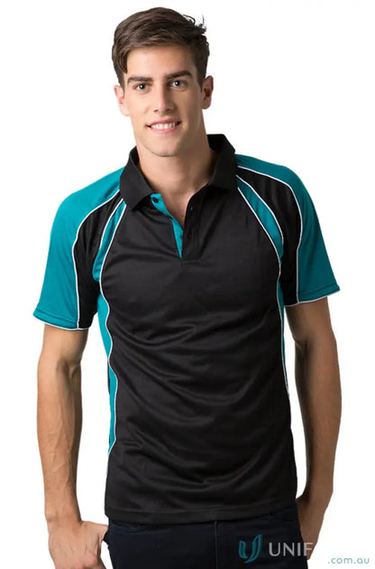 Black and teal Toucan Polo with CoolDry moisture management technology for all-day comfort