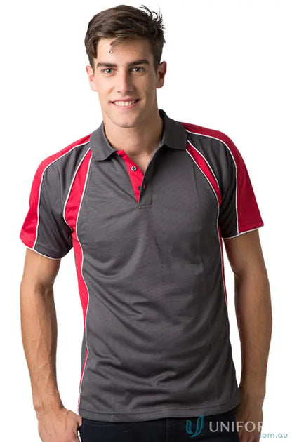 Gray and red Toucan Polo with cooldry moisture management technology for all-day comfort