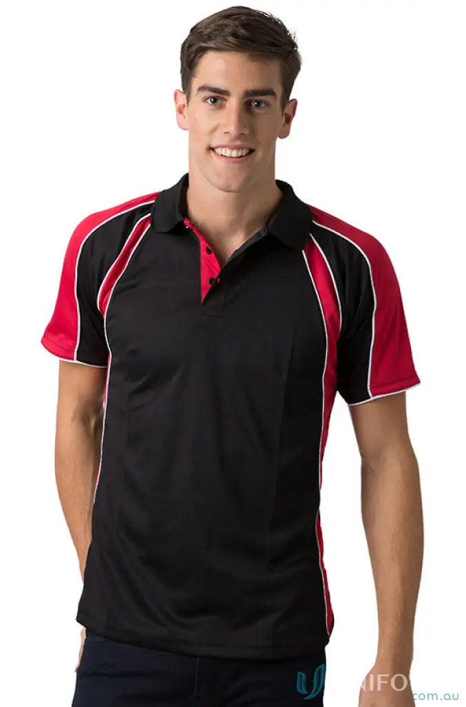 Man in Toucan Polo shirt showcasing cooldry moisture management technology