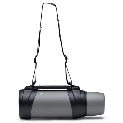 Grey black yoga mat with strap on ToughTank 2.0L bpa free flask