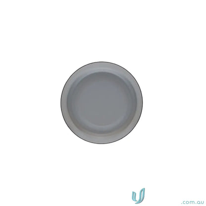 Muted grey stoneware plate with raised rim, stylish for ToughTank stainless steel flask
