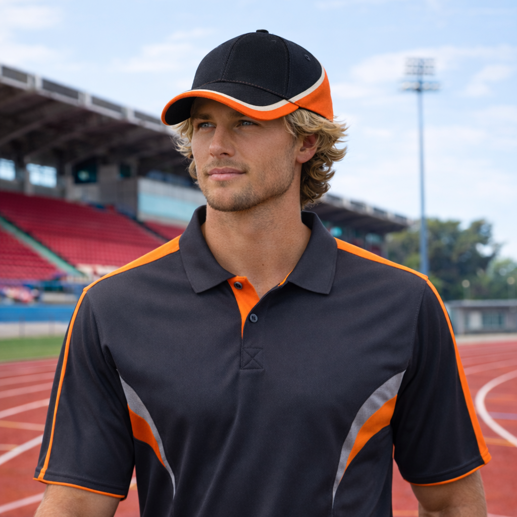 Winning spirit tri-colour black and orange baseball cap with white brim