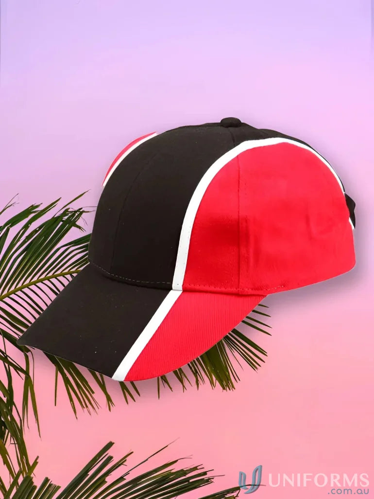 Black and red tri-colour cap perfect for uniforms and workwear styles