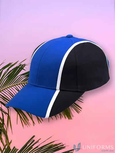 Blue and black tri-colour cap with white stripe, perfect for uniforms or workwear