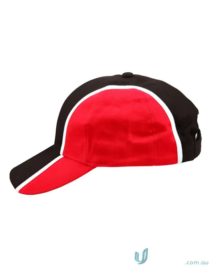 Red and black tri-colour cap perfect for uniforms and workwear casual style