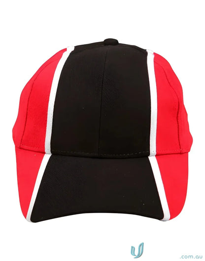 Red black white tri-colour cap perfect for sports uniforms or workwear styles