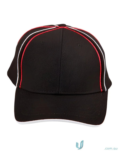 Black Tri-Colour Pique Mesh Cap with Red and White Trim for a cool mesh cap style