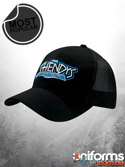Black Hendy’s Skate Centre cap with wide inch stock and centimeter days imprint