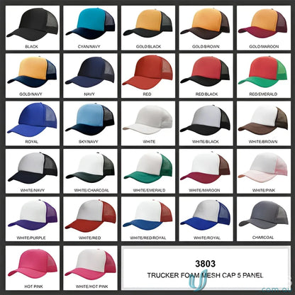 Assorted trucker foam mesh caps perfect for workwear and uniforms, check our faq link
