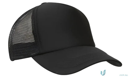 Black mesh-back trucker hat from Truckers Mesh Cap, perfect for workwear and uniforms
