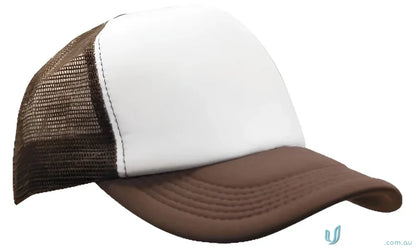 Brown and white trucker hat perfect for workwear, check out the faq link for uniforms
