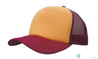 Two-tone trucker hat perfect for uniforms and workwear, check out the faq link