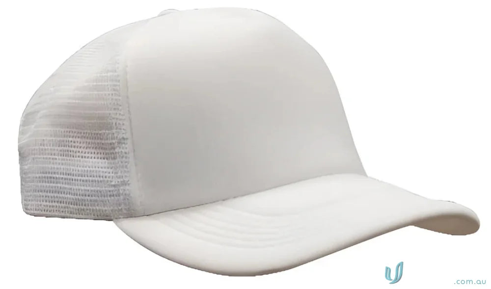 White mesh-backed baseball cap from the Truckers Mesh Cap collection perfect for workwear faq link