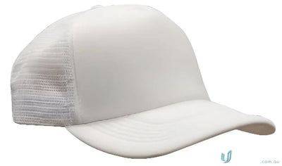 White mesh-backed baseball cap from the Truckers Mesh Cap collection perfect for workwear faq link