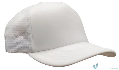 White mesh-backed baseball cap from the Truckers Mesh Cap collection perfect for workwear faq link