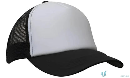 Black and white trucker hat from Truckers Mesh Cap, perfect for uniforms or workwear