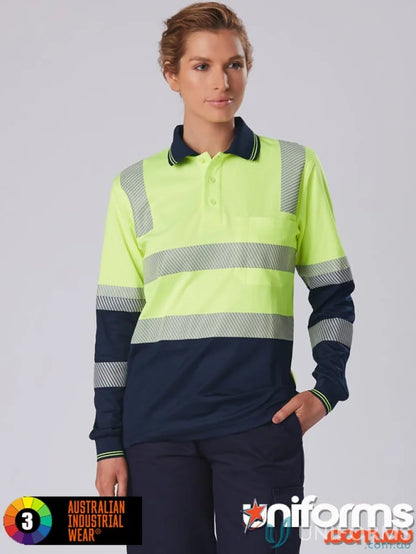 High-visibility unisex Truedry Biomotion Segmented LS Safety Polo shirt for safety use