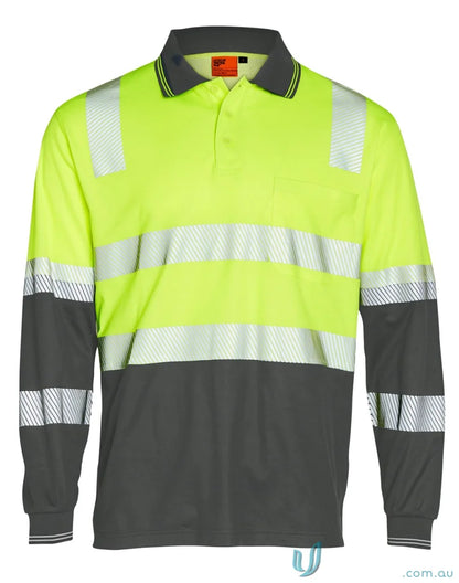 Unisex Truedry® Biomotion segmented LS safety polo in hi-vis for visibility and safety