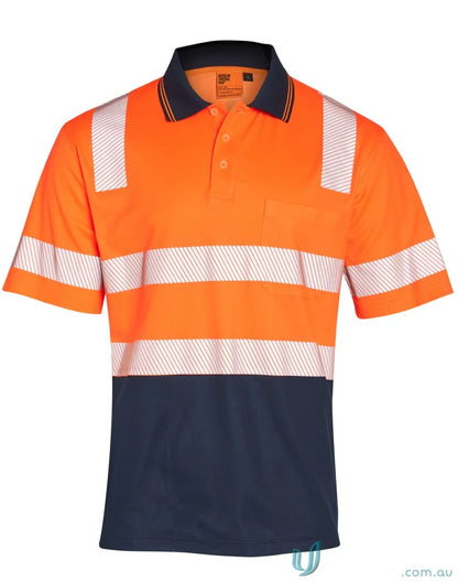 Orange and navy blue high-visibility safety polo from Truedry Biomotion Segmented line
