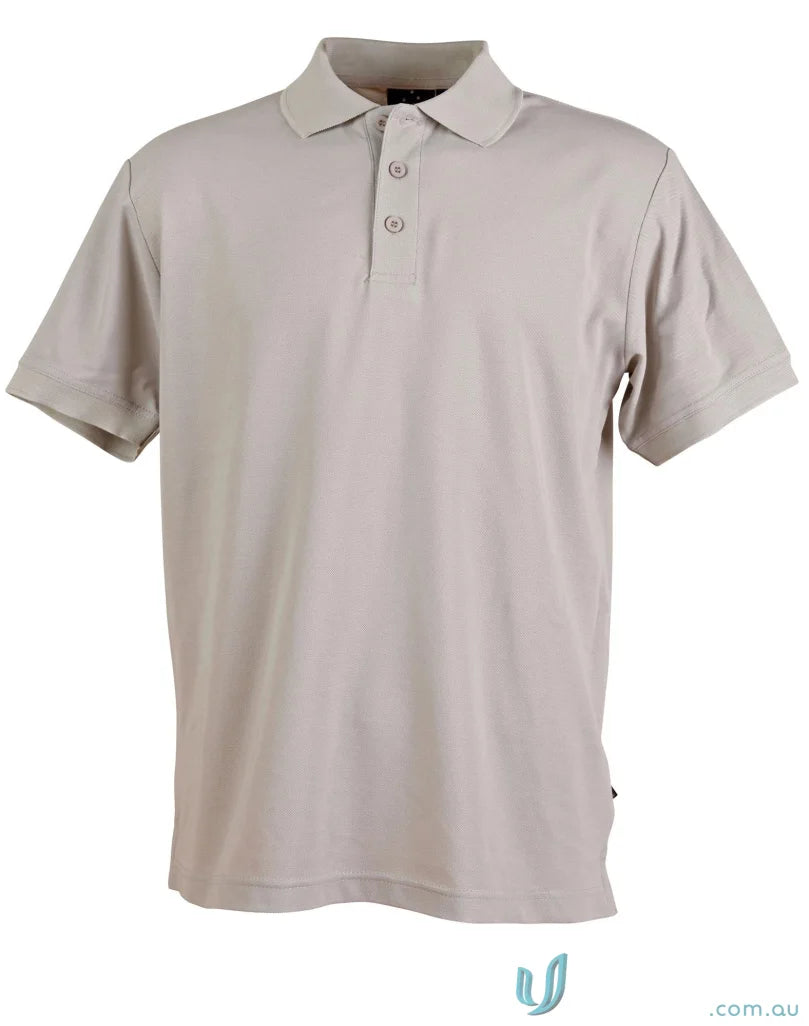 Beige short-sleeved Pique Polo shirt from Winning Spirit TrueDry Connection collection