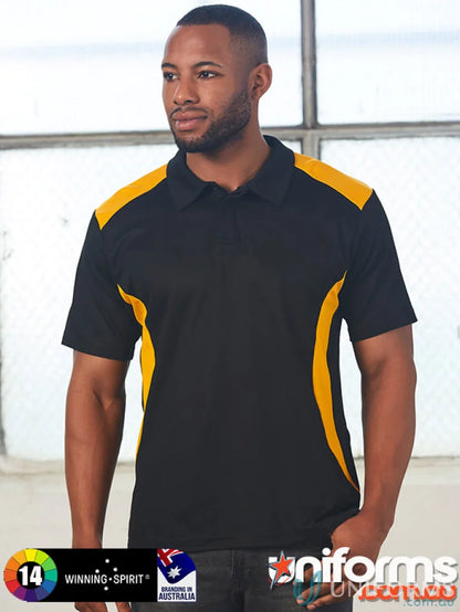 Black and gold Truedry Winner Polo shirt from Winning Spirit TrueDry short sleeve polo