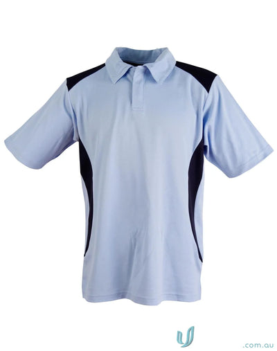 Light blue Winning Spirit TrueDry Winner Polo with black accents, perfect short sleeve polo