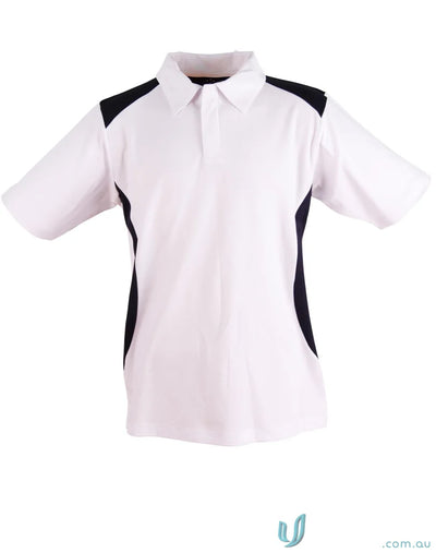White and black short sleeve polo shirt from Winning Spirit TrueDry Winner Polo collection