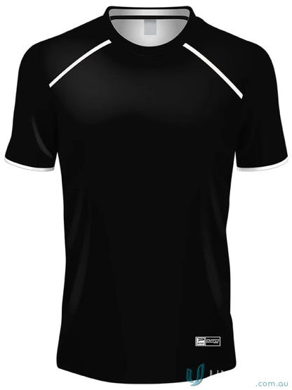 Black T-Shirt with white trim from TS104 custom made sublimated sports fabric