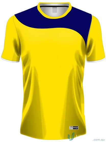 Yellow and blue T-Shirt from TS126 Custom T-Shirt, perfect for custom made sublimated garments using sports fabric