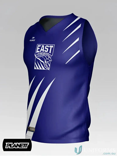 Blue sleeveless athletic jersey from TT102 Custom Training Tops made with sports fabric