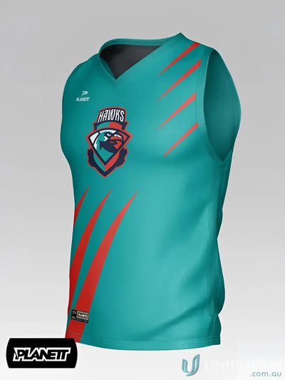 Teal sleeveless sports jersey from TT102 Custom Training Tops made with sport fabric