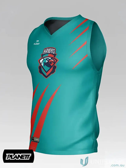 Teal sleeveless sports jersey from TT102 Custom Training Tops made with sport fabric