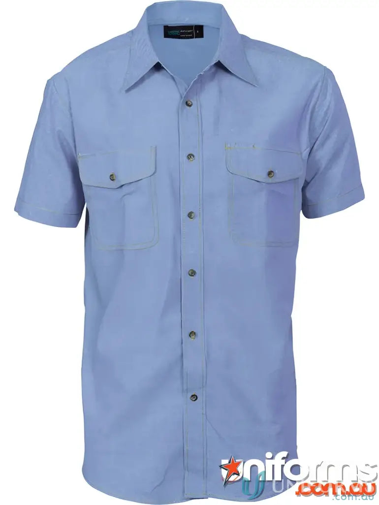 Light blue Twin Flap Pocket Cotton Chambray shirt for casual style