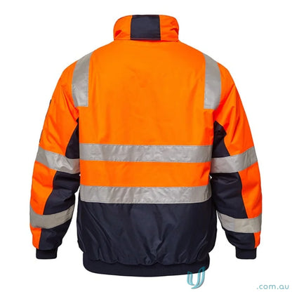 Orange and navy Typhoon HiViz Reflective Bomber Jacket for work safety