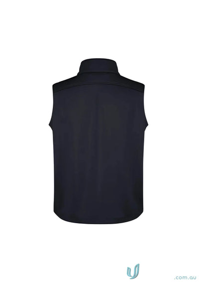 Navy blue mens softshell vest with high collar from U:Tech Biz Tech stays warm
