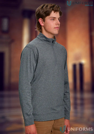 Gray long-sleeved pullover from Spirit Ultimate Men’s Ultimate Men’s Half Zip Sweat Top