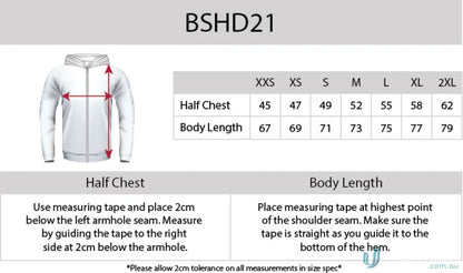 Clothing size chart for Ultra Light Zip Adult Hoodie with cooldry moisture technology