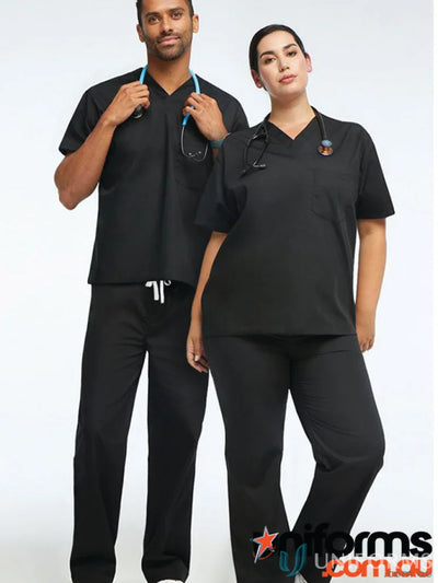 Black medical scrubs from Unisex 2 Pocket Scrub Set perfect for aged care jobs