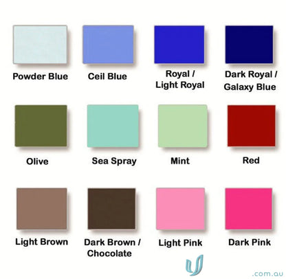 Color swatch chart for Unisex 2 Pocket Scrub Set with chest pocket options perfect for aged care