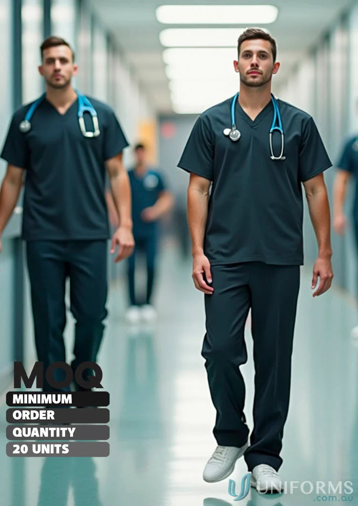 Unisex 2-pocket scrub set with stethoscope for aged care professionals