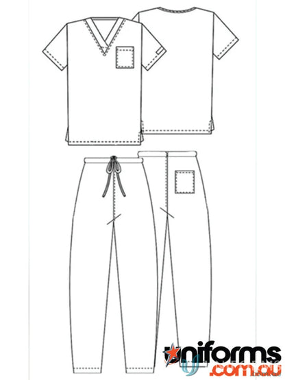 Outline of medical scrubs from Unisex 2 Pocket Scrub Set with chest pocket for aged care