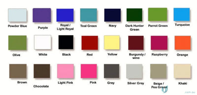 Color swatch chart for Unisex 4 Pocket Scrub Set with built-in pencil holder and chest pocket