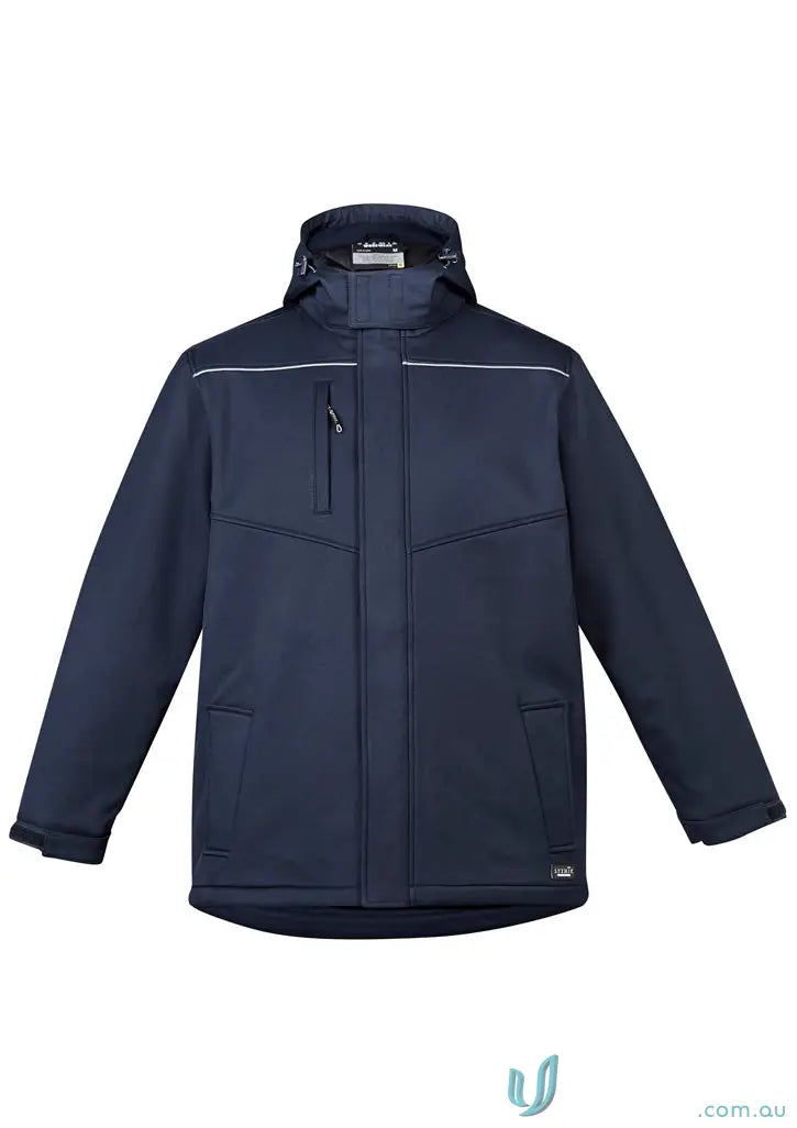 Navy blue unisex Antarctic Softshell Jacket with storm flap coat design