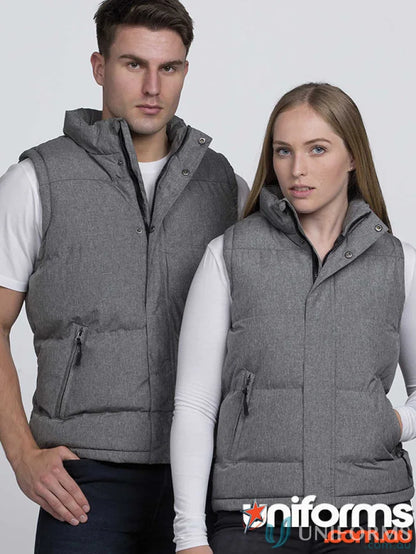 Gray basin puffa vest with zippered internal storage and comfy poly-fill padding