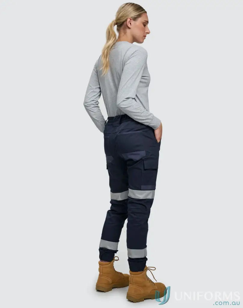 Woman in cotton stretch drill cuffed work pants with boots wp28hv
