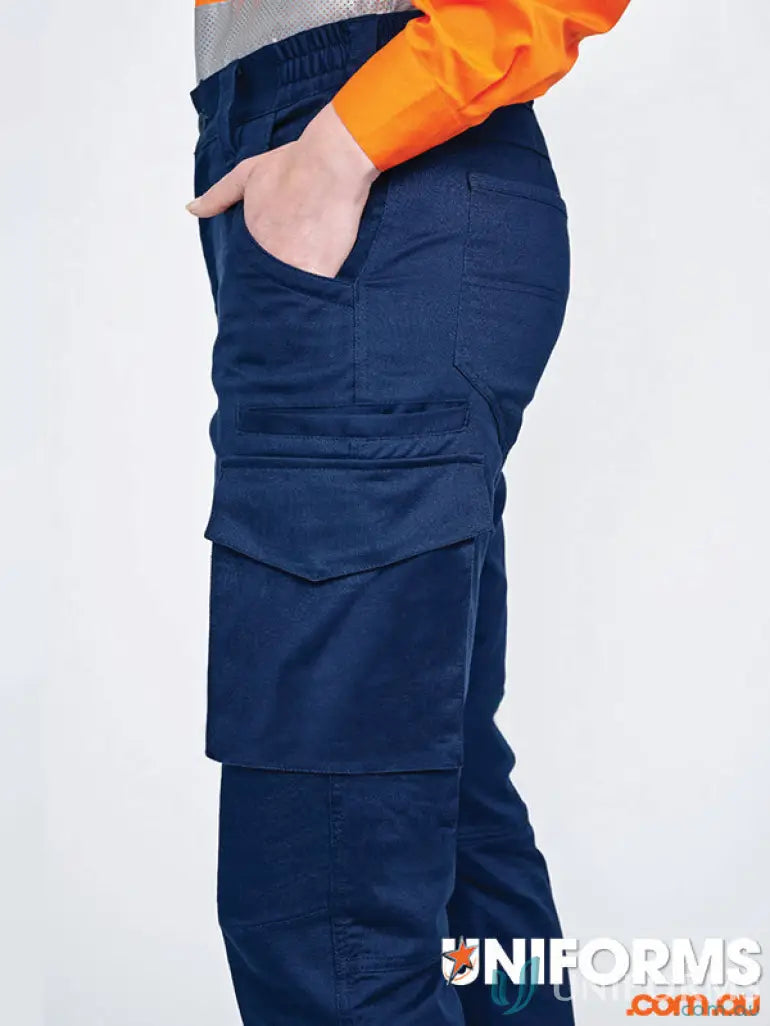 Navy blue unisex cotton stretch rip-stop work pants for durability and comfort